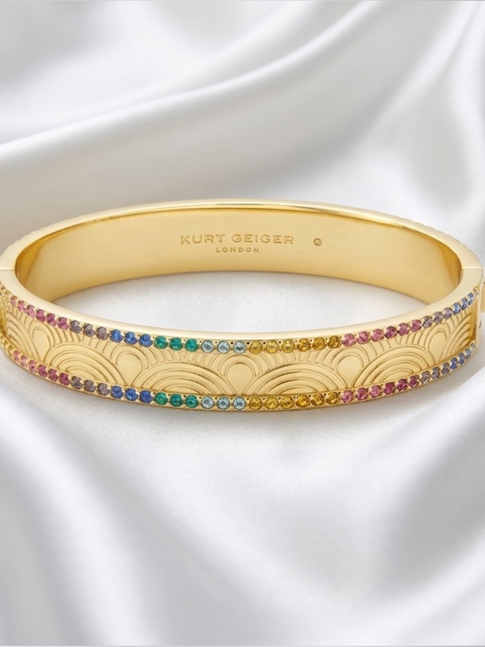 NWT Kurt Geiger London Signature Southbank Rainbow Pave Bangle Bracelet